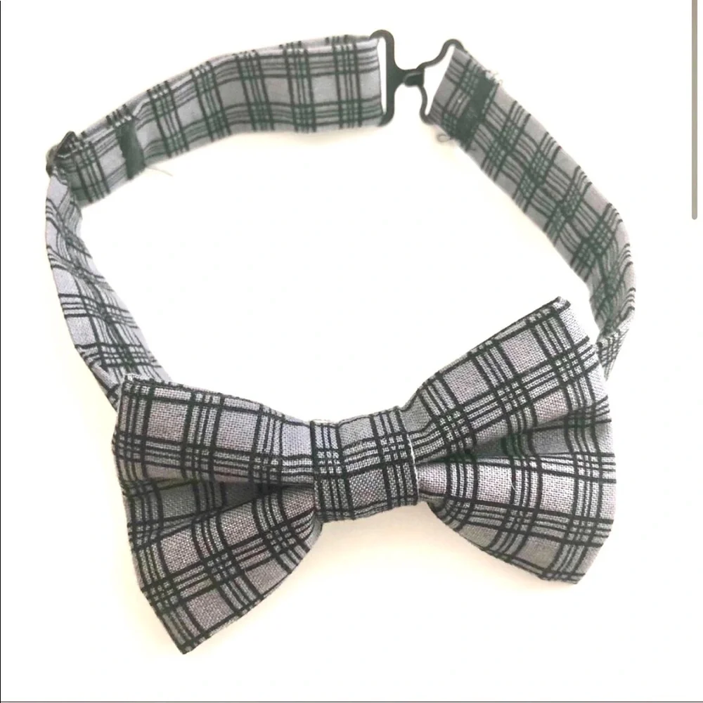 Gray Plaid Kids Premade Bow Tie baby